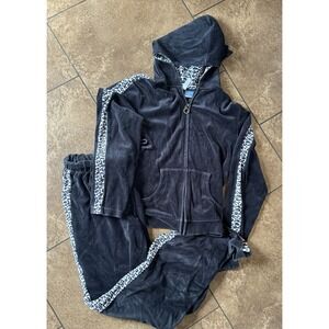 FU DA Tracksuit Black Cheetah Print Velvet Velour Two Piece Loungewear Pajama